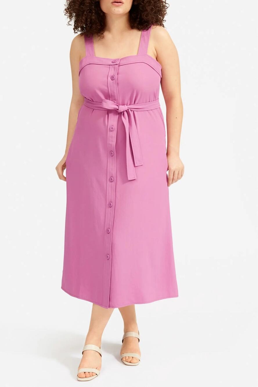 Everlane Japanese GoWeave Purple Picnic Midi Dress Size 8 Sleeveless Button